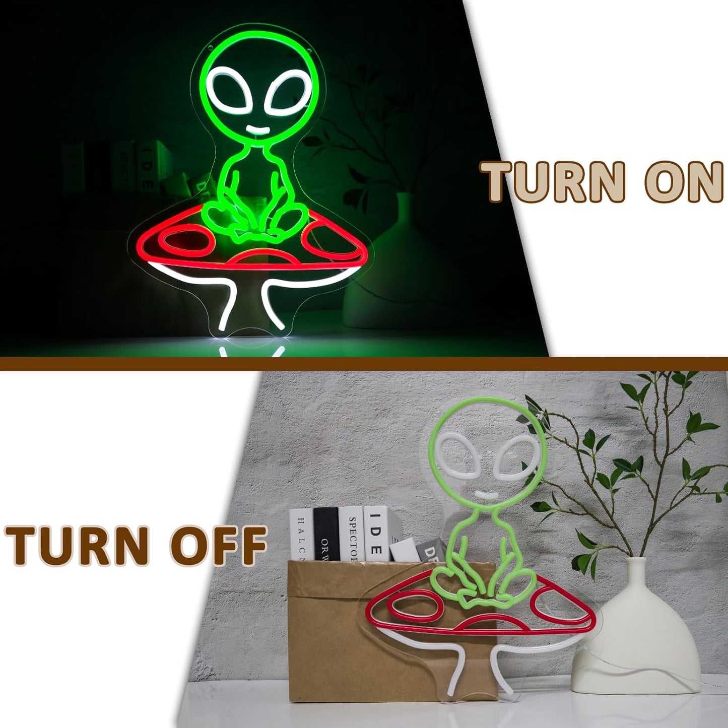 Mushroom Alien Neon Sign for Wall Decor, USB Dimmable Green Alien Neon Lights for Bedroom, Home, Game Room, Party, Beer Bar, Hip Hop Pub, Man Cave, Yoga Gifts