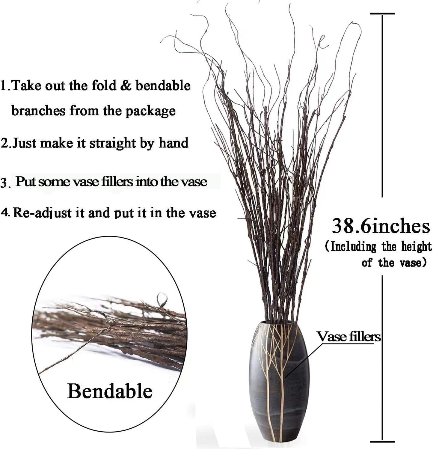 10PCS Lifelike Curly Willow Branches Decorative Dried Artificial Twigs, 30.7 Inches Fake Bendable Sticks Vintage Vines/Stems DIY Greenery Plants Craft Vases Home Garden Hotel Farmhouse Decor