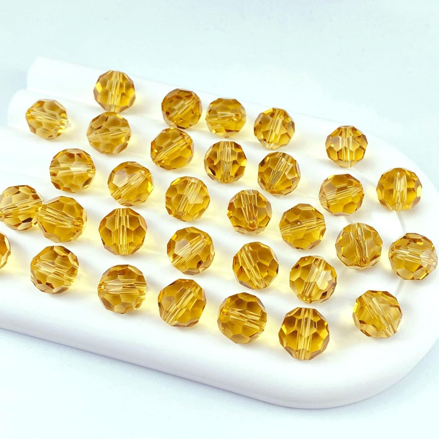 100 PCS 8mm Crystal Glass Beads Round Multiple Faceted Loose Spacer Glass Beads for DIY Handcrafte Bracelet Necklace Earring Jewelry Making(Gold Champagne)