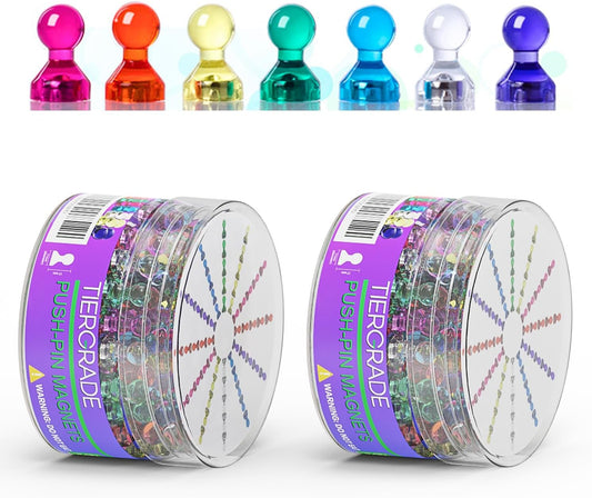 Push Pin Magnets - Tiergrade 120 Pack 7 Assorted Color Strong, Office, Use at Kitchen Home and School Classroom, for Refrigerator Dry Erase Board and Whiteboard.