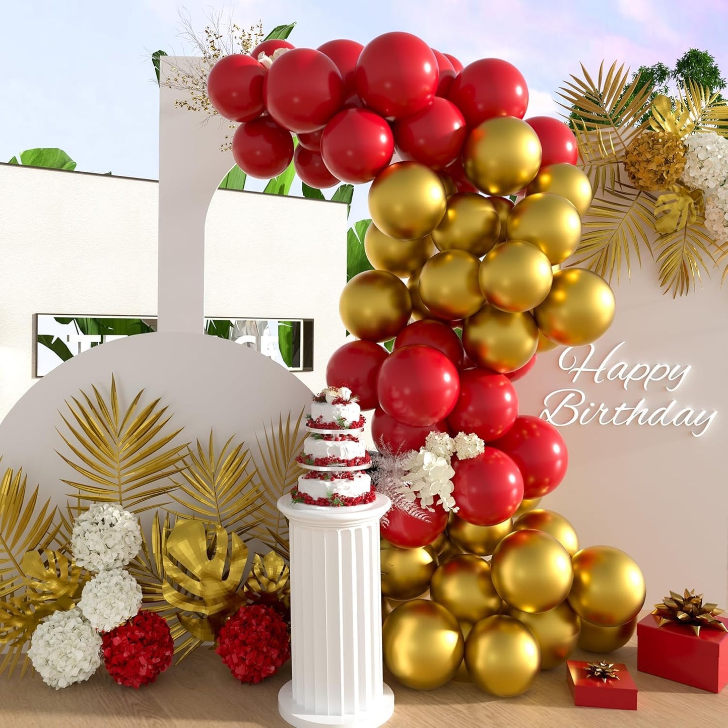 Red and Gold Balloons,70 Pack 12 inch Metallic Gold and Helium Matte Red Balloons for Valentine's Day Wedding Birthday Engagements Anniversary Party Decorations