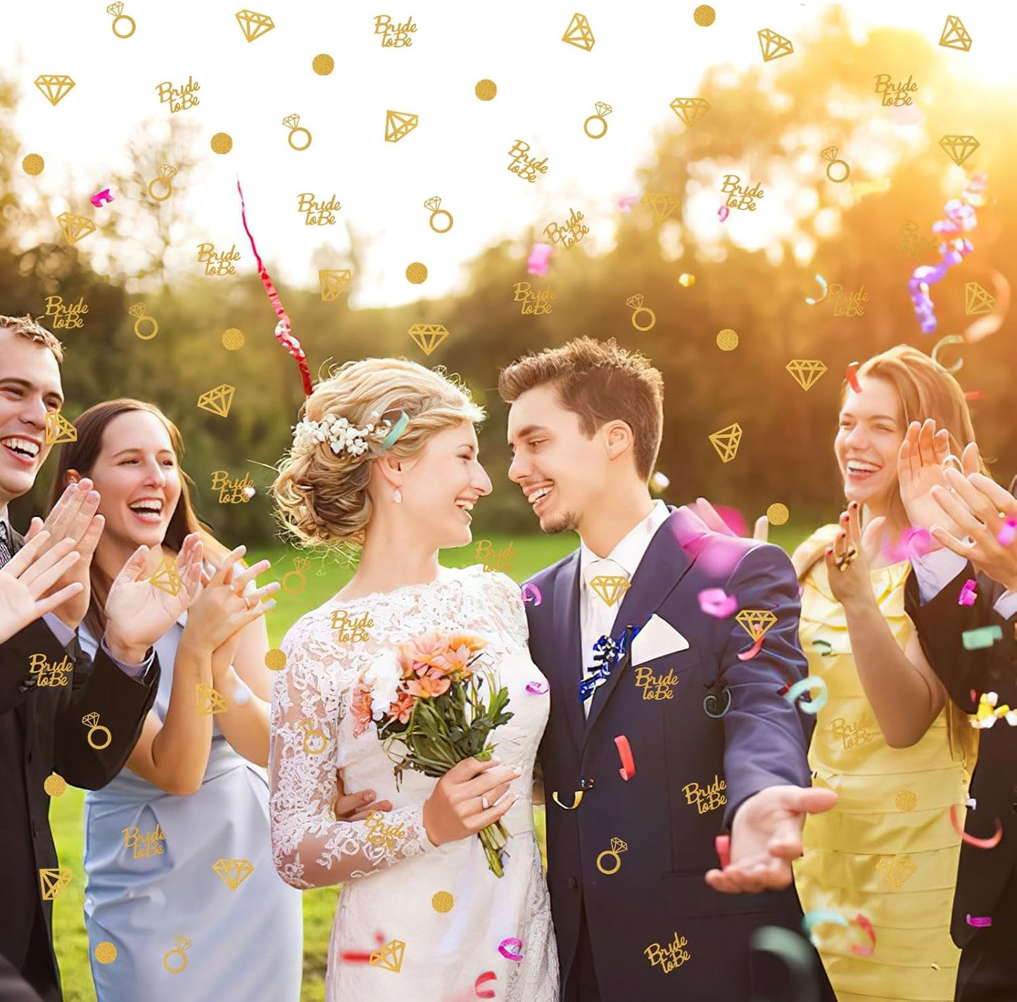 MARFOREVER Gold Wedding Confetti Bridal Shower Decorations Bride to Be Confetti Diamond Ring and Circle Glitter Paper for Wedding Bachelorette Bridal Engagement Party Decor Table Scatter