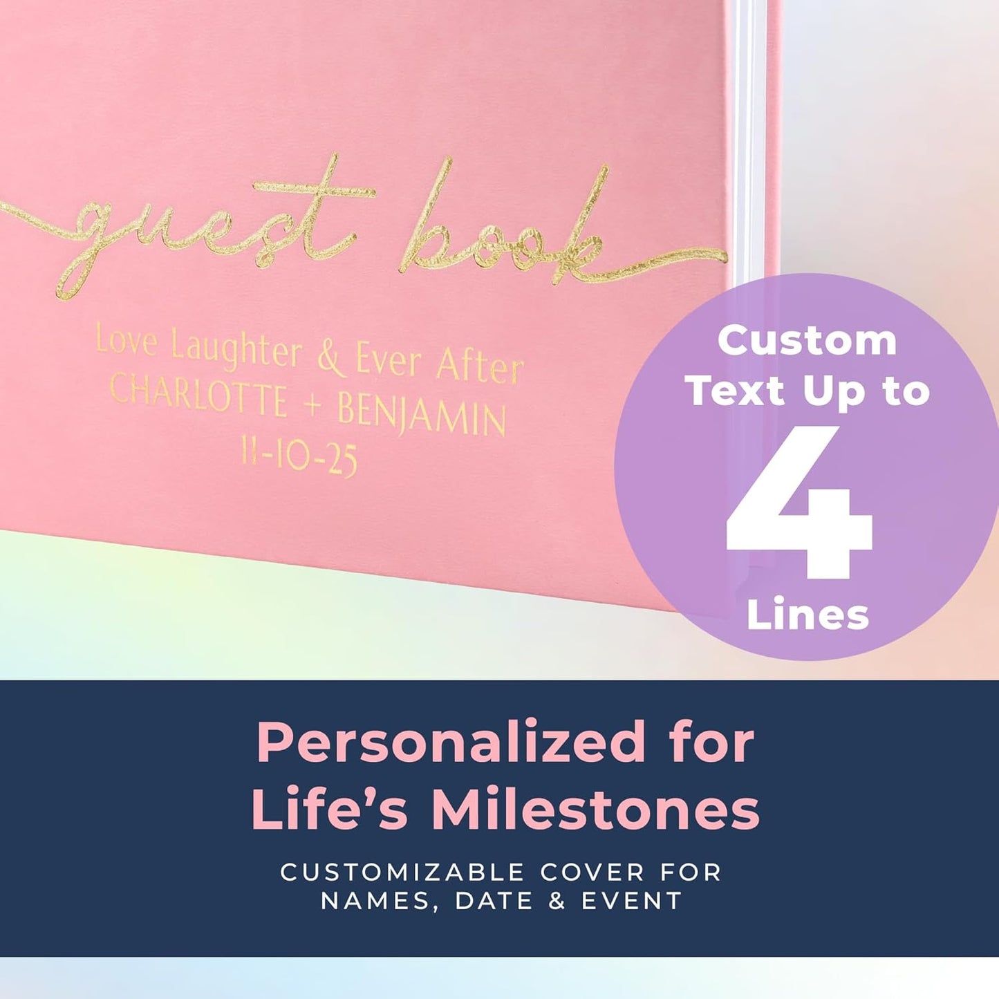 Promot Personalized Guestbook for Party (Pastel Pink) - 110 Lined Pages in Wood-Free Vegan Leather Hard Cover - Wedding Guest Book Sign in and Photos, Baby Shower, Birthday or Graduation