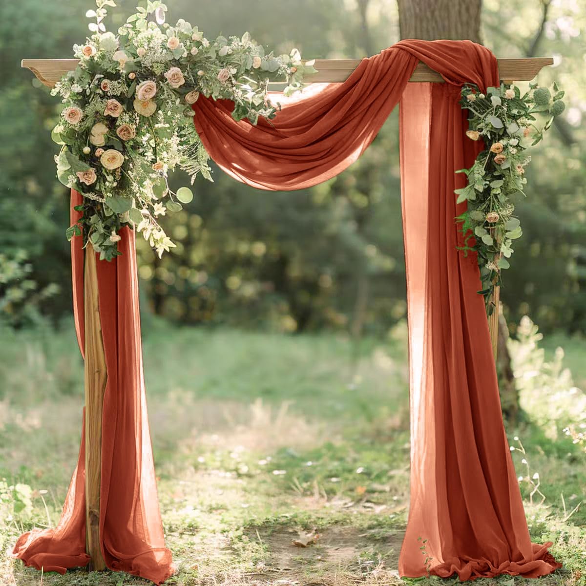 Terracotta Fall Thanksgiving Elegant Arch Draping Fabric Outdoor 1 Panel 29" × 20Ft Sheer Chiffon Curtain Drapes for Wedding Ceremony Birthday Party Garden Brunch