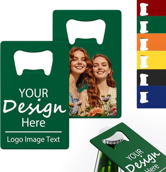4-100 Pcs Personalized Bottle Opener, Custom Stainless Steel Credit Card Bottle Opener, Full Color Print for 6 Color, Design Your Text Logo for Bar, Wedding, Anniversaries, Party (Green)