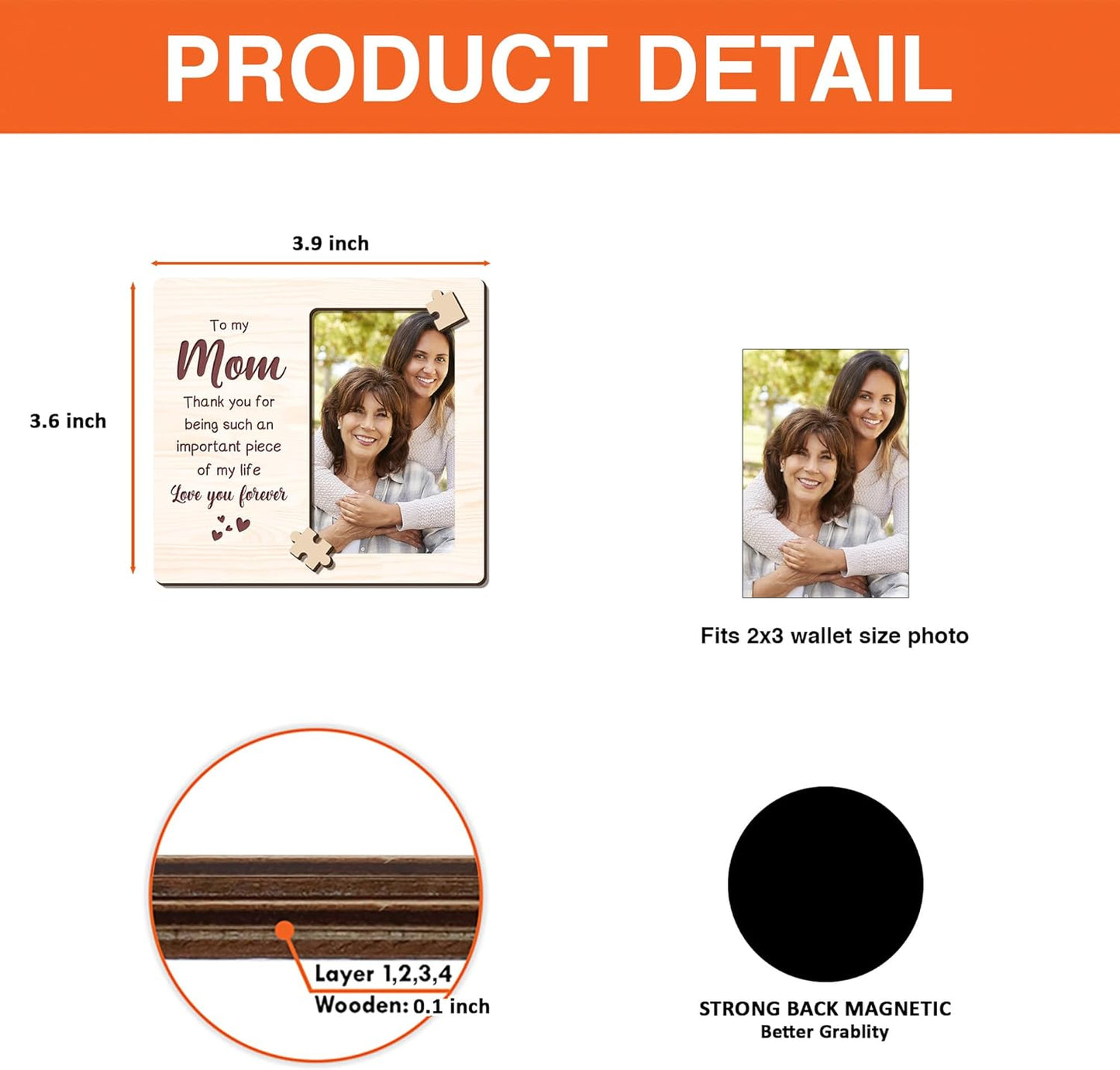 Magnetic Picture Frames - TO MY MOM LOVE YOU FOREVER - Christmas Gift Birthday Gift for Mom - Unique Magnet Photo Frame For Women - Magnetic Frames for Refrigerator, Locker & More