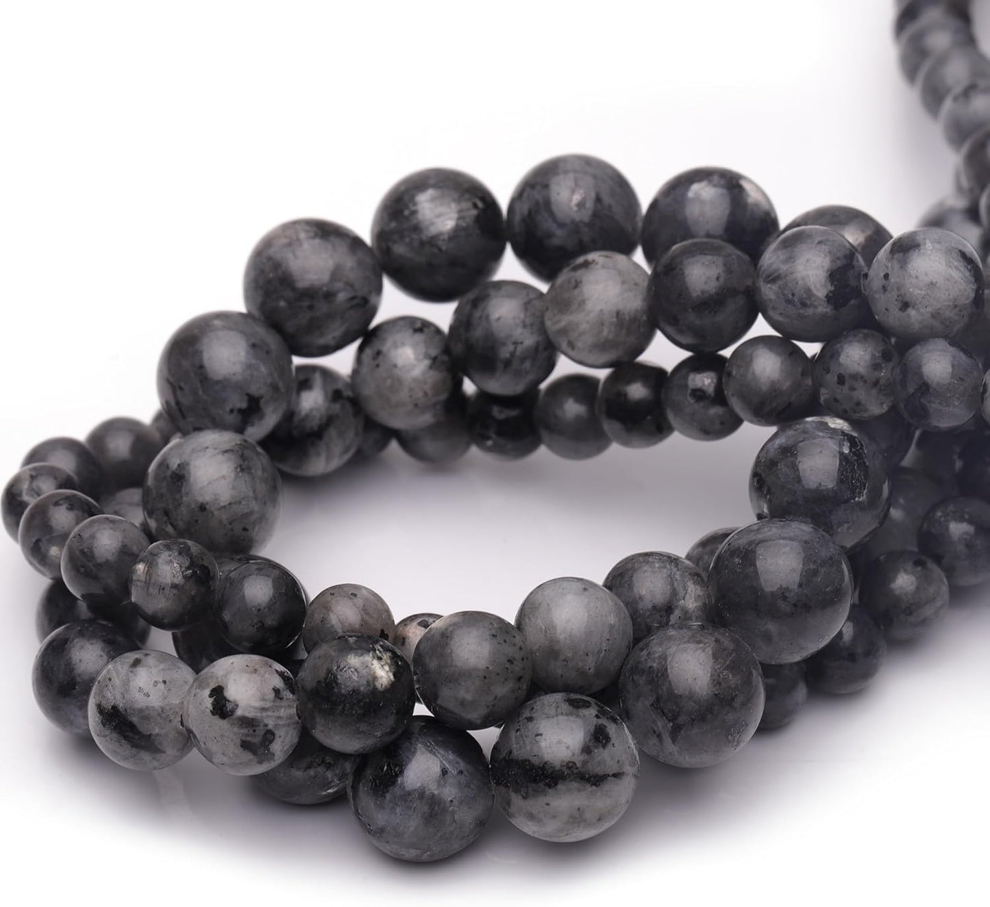 8mm Natural Stone Beads for Jewelry Making,Larvikite Labradorite Polished Smooth Round Gemstone Beads for Bracelet Necklace 15 Inch