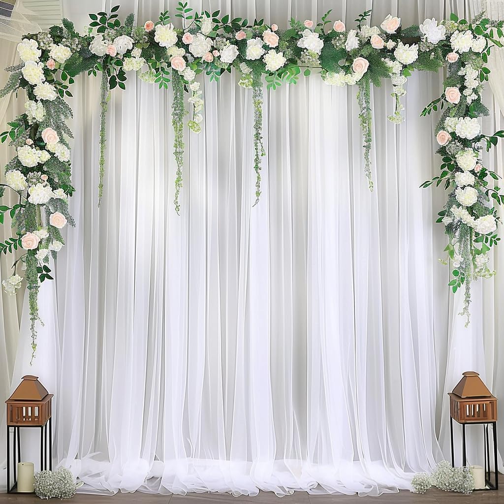 10ft X 10ft White Tulle Backdrop Curtain for Parites, Sheer Backdrop Curtains Fabric Drapes for Wedding Ceremony Arch Party Stage Decorations