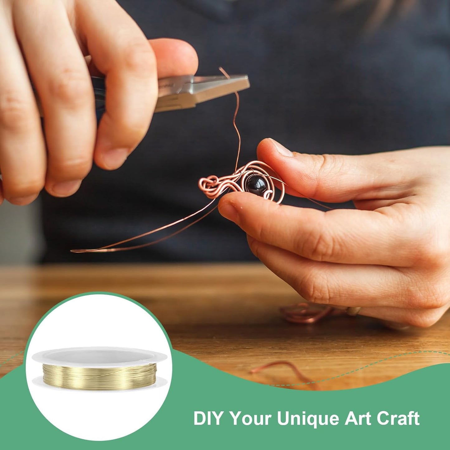 0.3 mm/28 Gauge Copper Wire for Jewelry Making, 49.2FT Copper Beading Craft Wire for Jewelry/Weaving/DIY Crafting/Planting, Color-Retaining [15M, Light Golden]