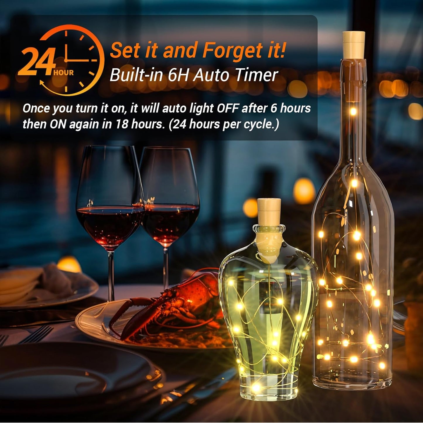 PChero Wine Bottle Cork Lights with Timer, 10 Pack 20 LED 6.6 ft Fairy String Lights Battery Operated for DIY Party Wedding Christmas Festival Bar Decoration, Warm White