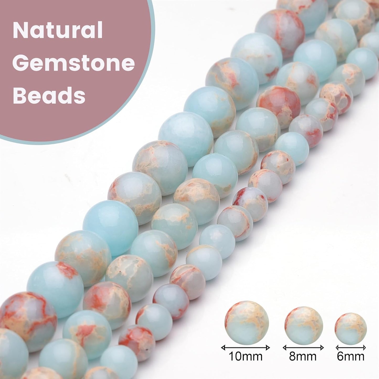 6mm Natural Stone Beads for Jewelry Making,Sky Blue Jasper Polished Smooth Round Gemstone Beads for Bracelet Necklace 15 Inch