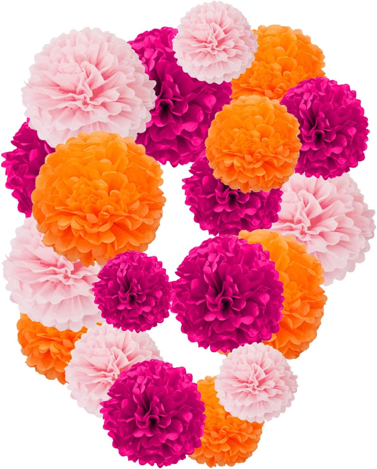 Rose Red Pink and Orange Paper Pom Poms,10",12" Tissue Pom Poms for Party Hanging Decorations - 12 PCS
