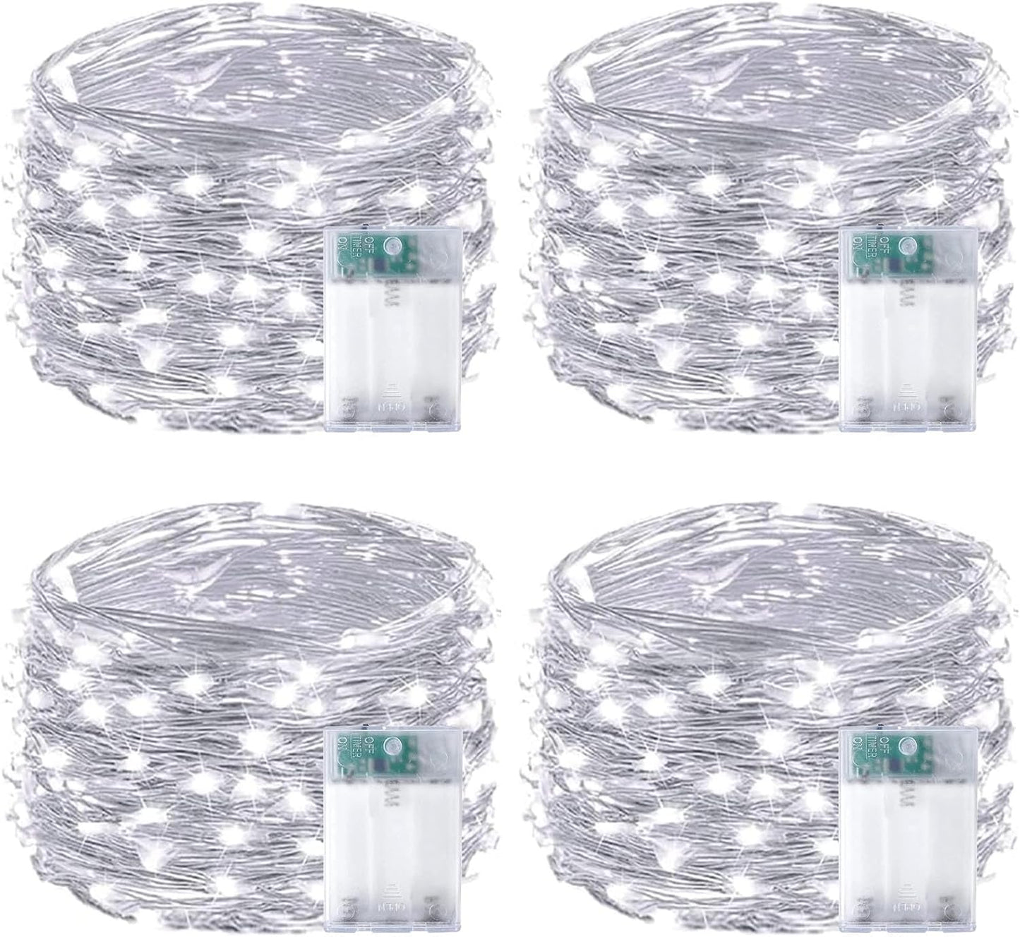 4-Pack Fairy Lights Battery Operated with Timer, Waterproof 16FT 50 LED String Lights Indoor Outdoor, Cuttable Starry Fairy Lights for Christmas Home Bedroom Wedding DIY Centerpiece Decor (Cool White)