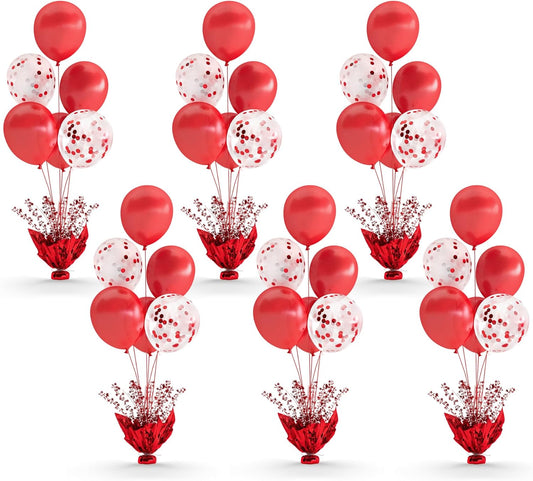6 Set Red Balloon Table Centerpieces for Birthday Parties, Balloon Stand Kit with Red White Balloons for Christmas Table Decoration
