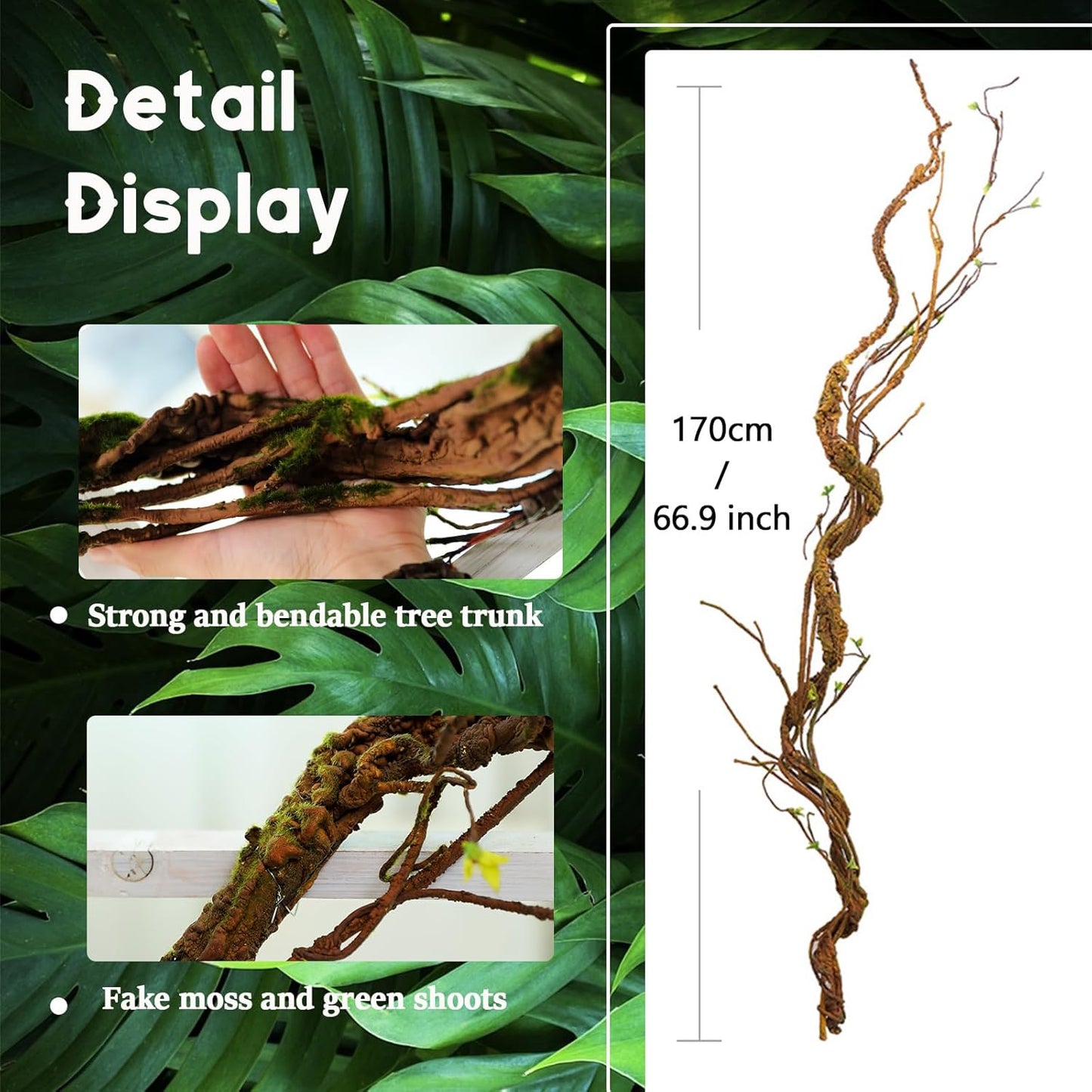 66.9in Flexible Artificial Wall Hanging Plants Tree Trunk Fake Cherry Blossom Branches Wood Twigs Twisted Cane Vine Grape Garland for Wedding Outdoor Garden Home Room Christmas Decoration