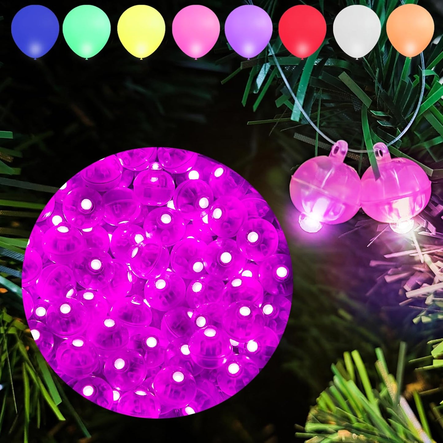 Aogist 100pcs Pink Mini Lights with Hook,Long Standby Time Waterproof LED Balloon Light,Battery Powered,Ball Lamp for Balloon Paper Lantern Birthday Party Christmas Halloween (Matching Tag Rope)