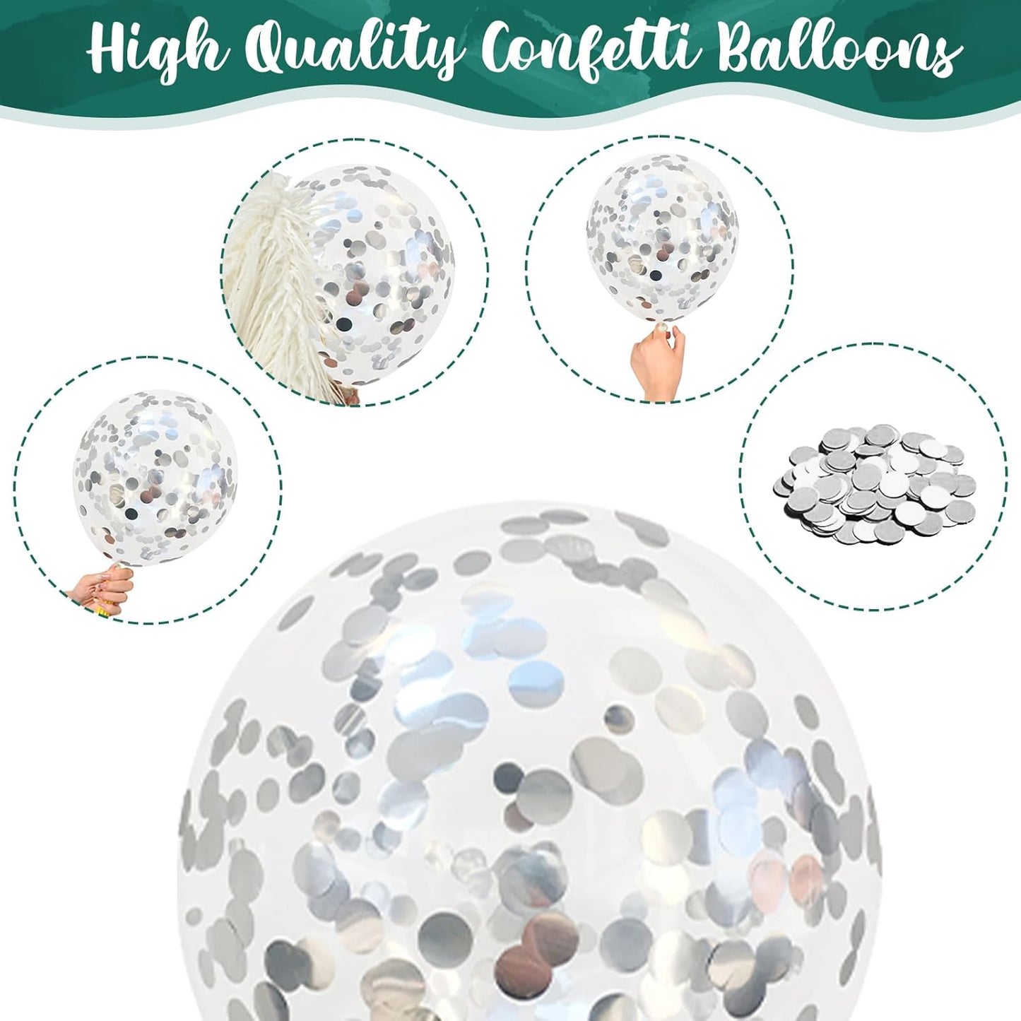 Teal Blue Silver Balloons, 35Pcs Turquoise Light Blue Mint Green Silver White Confetti Latex Balloons Set, Aqua Blue White Silver for Boys Christening Birthday Baby Shower Wedding Party Decorations