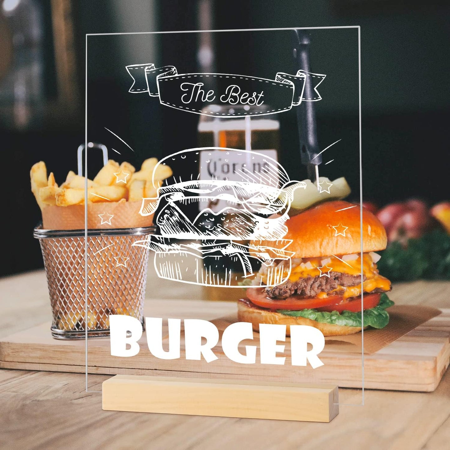 JINMURY 8x10 Inch Clear Acrylic Sign with Holder- 6 Pack Blank Clear Acrylic Sheets and Wood Stands, DIY Blank Table Sign for Wedding Party Reception (6 Pack 8x10 Inch)