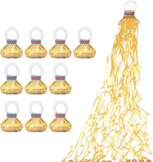Confetti Poppers, 10Pack Plastic No Mess Streamers, Party Poppers for Birthday,Wedding,Celebrations,Graduation Party (Gold, 10 Pack)