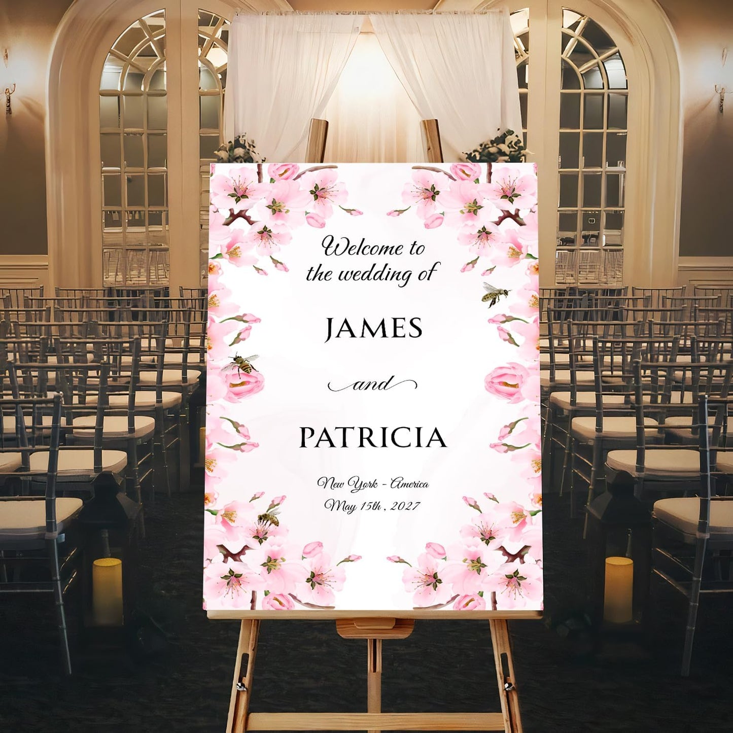 Personalized Blush Pink Wedding Welcome Sign, Floral Printable Wedding Board, Custom Welcome Signs Decoration Outdoor Reception