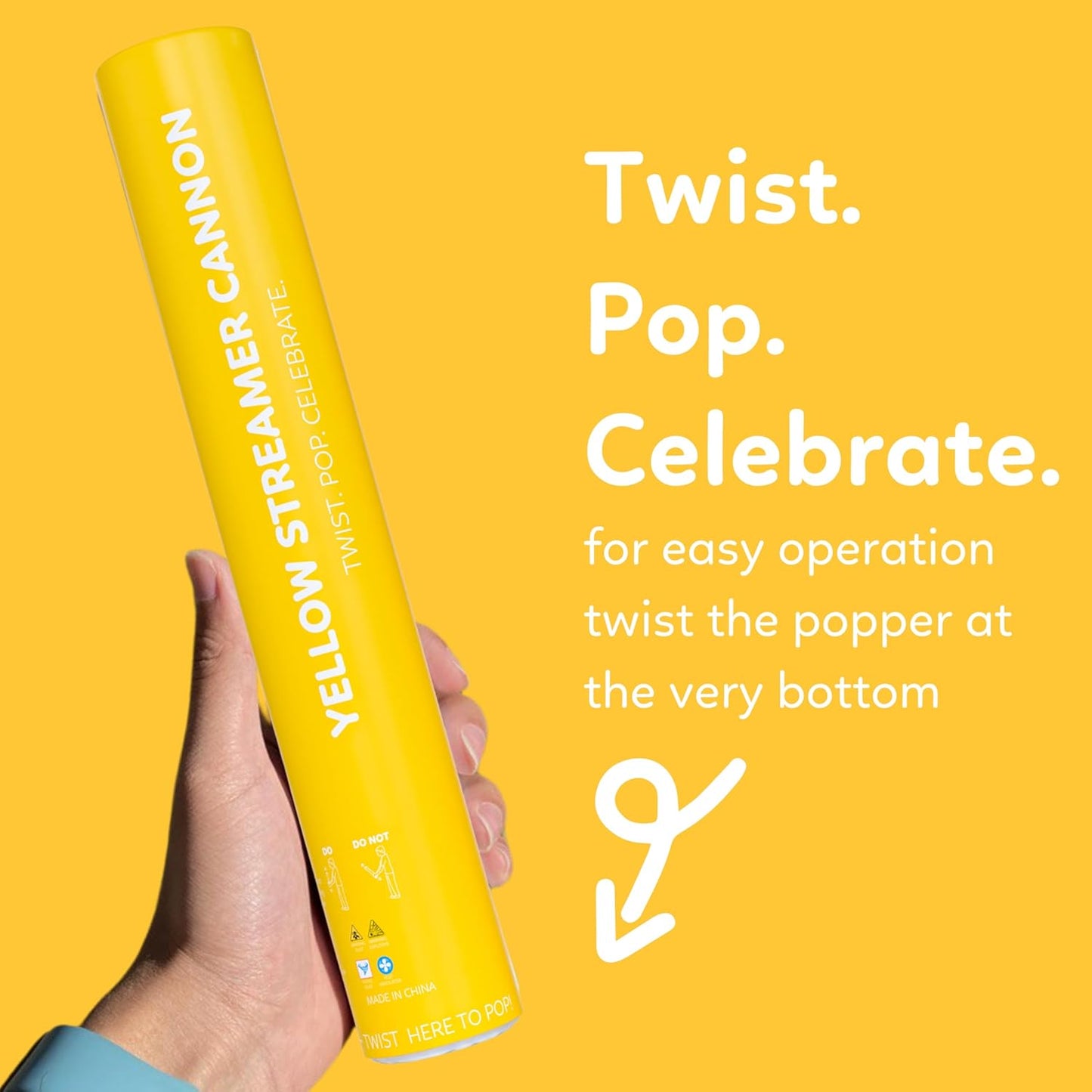 2 Pack Streamer Cannon Confetti Poppers | Biodegradable Yellow Confetti | TUR Party Supplies | Launches Up to 25ft | Giant (12 in) | Party Poppers for Graduation, Birthdays, Weddings, and Memorial Day