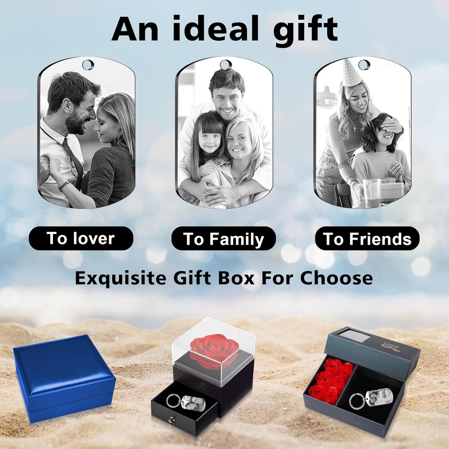 Personalized Keychain with Engraved Photo & Text Customized Custom Gift for Boyfriend, Girlfriend Valentine's Day gift