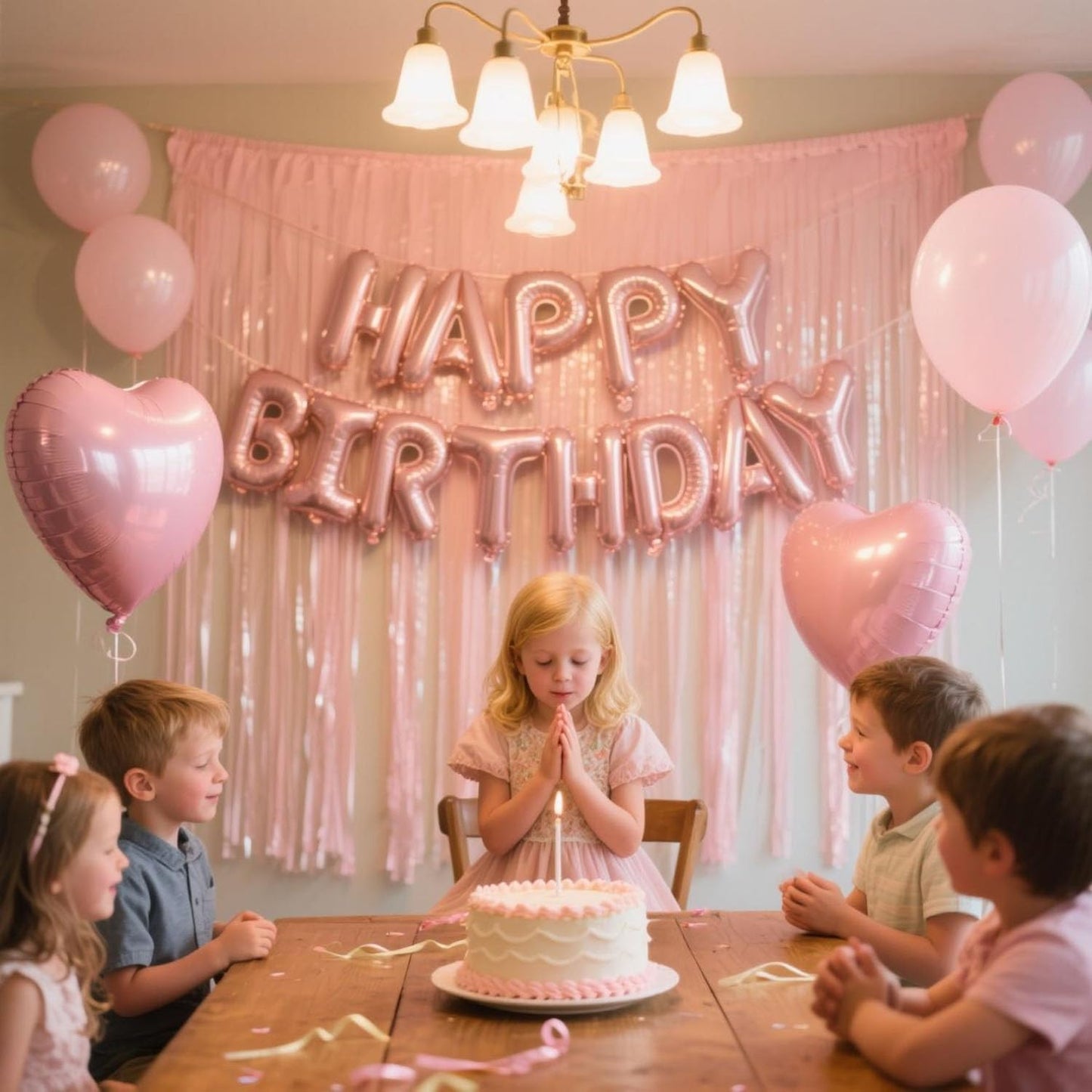 29 Pcs Pink Birthday Party Decorations - Happy Birthday Balloons Banner Baby Pink, Heart & Star Foil Balloons, Confetti & Latex Balloons, Foil Fringe Curtains Party Supplies for Girls