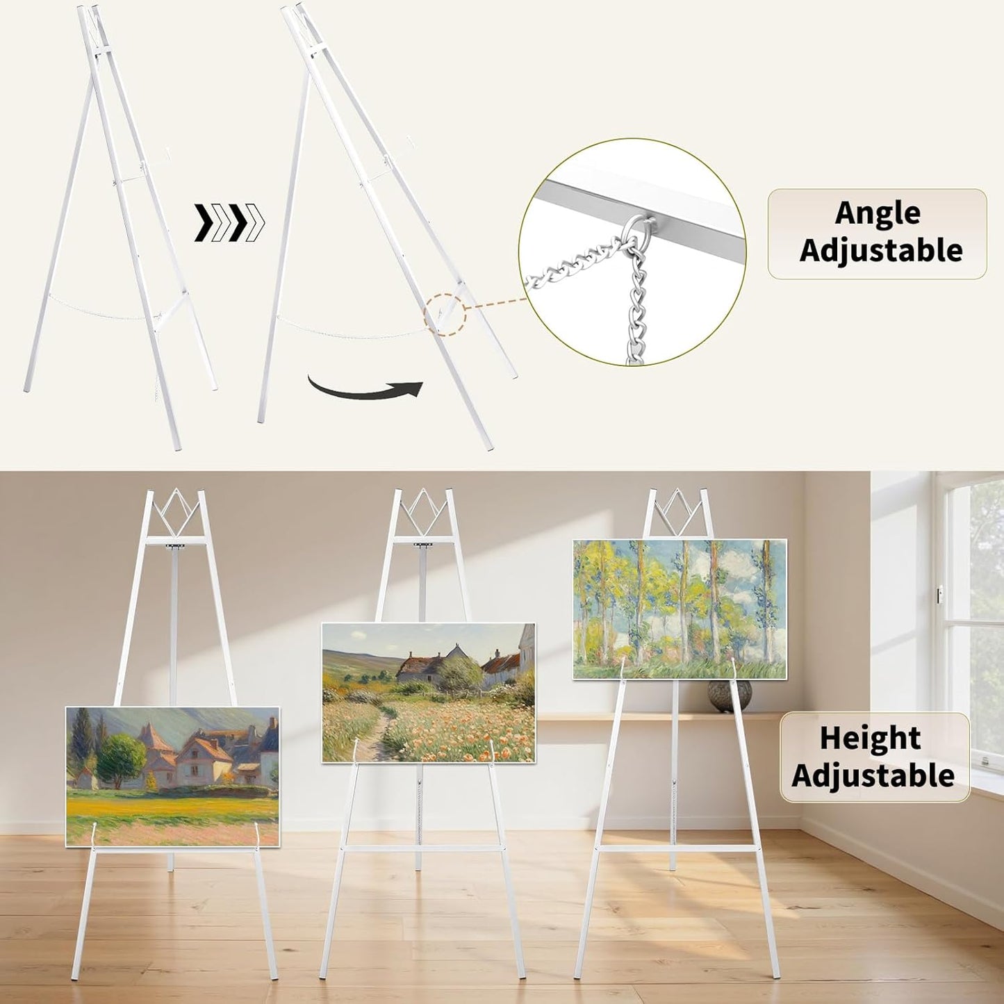 GRENTY 46.7" Easel Stand for Wedding Signs – No Assembly Needed, Heavy Duty Metal Display Stand for Art, Welcome Signs, Posters, Pictures, Paintings, and Floor Décor