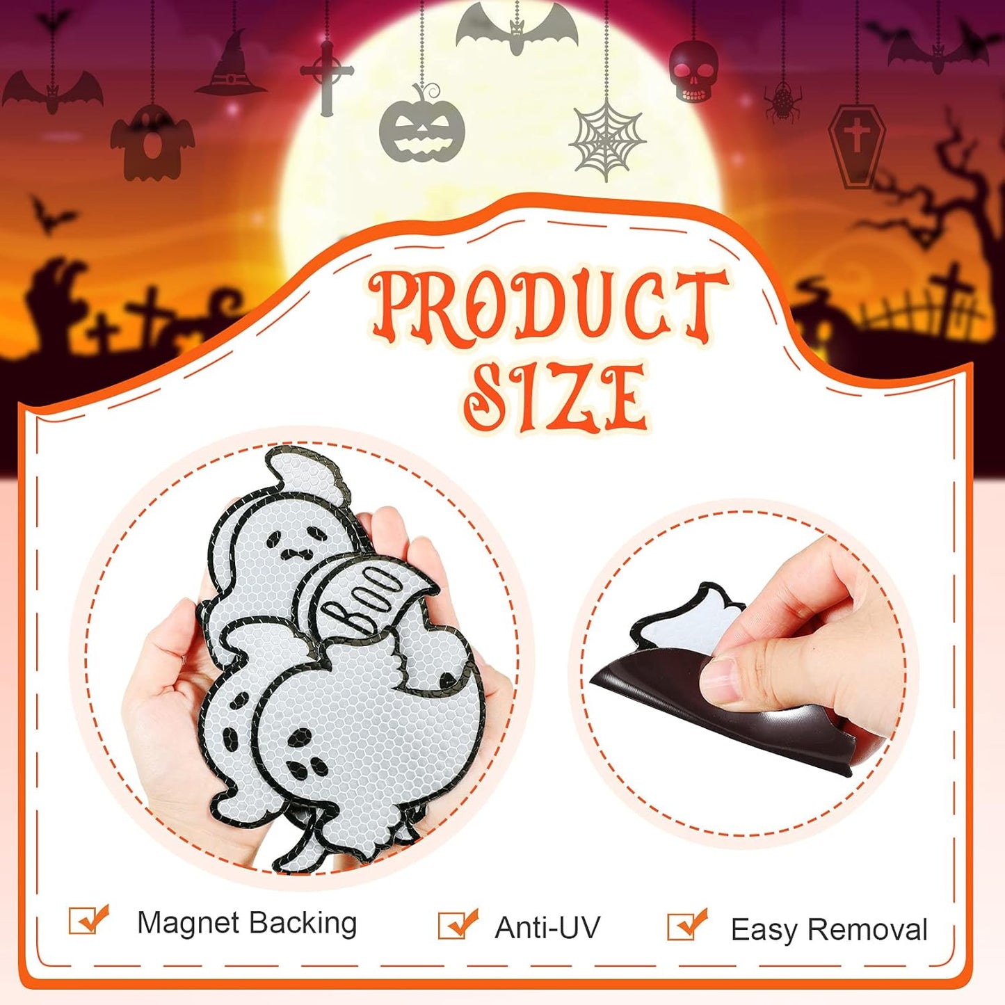 Chinco 36 Pcs Halloween Ghost Car Magnets Reflective Ghost Boo Refrigerator Automotive Magnet Stickers Cute Holiday Fridge Garage Door Decorations Holiday Waterproof Magnetic Decals