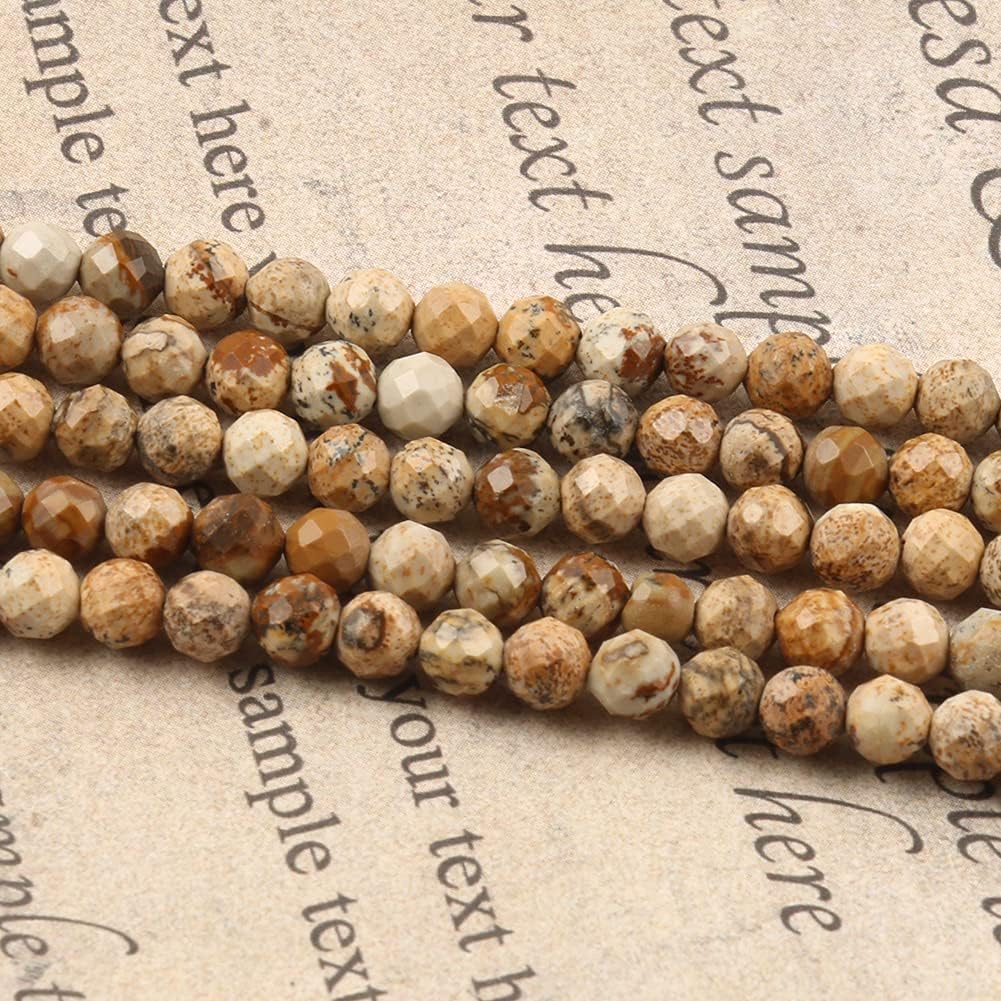 Song Xi 180pcs 2mm Natural Picture Gemstone Beads Faceted Round Loose Stone Beads for Jewelry Making