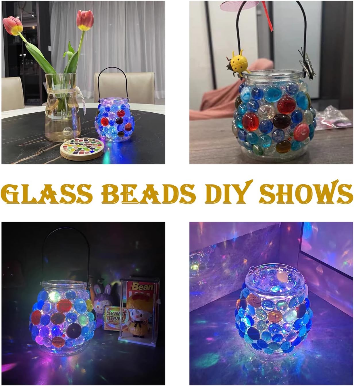 KINGOU Flat Glass Gems/Marbles/Stones/Beads for Vase Filler, Table Scatter, Games - 1 Lbs (17-19mm, Approx. 3/4")- Sapphire Blue Luster