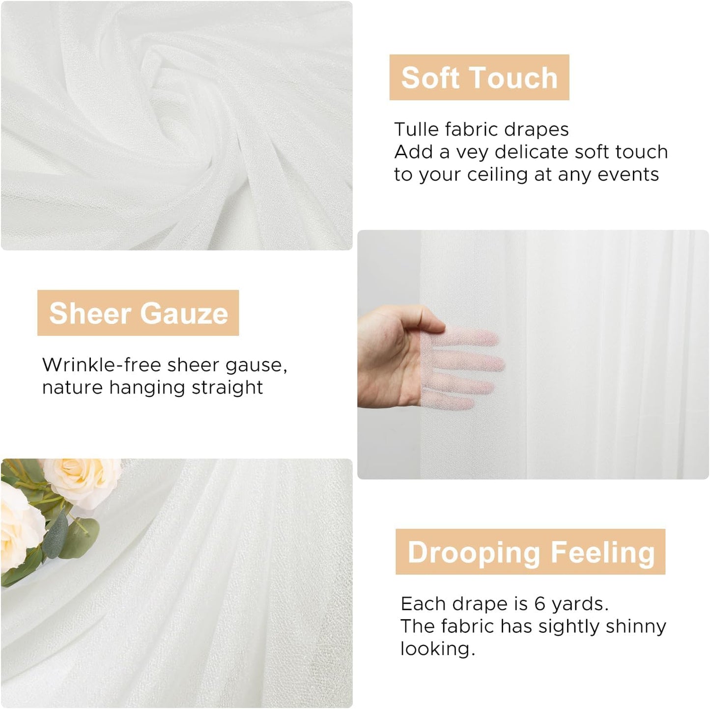 Wokceer Wedding Arch Draping Fabric 3 Panels 28.7" x 20FT Ivory Drapes Sheer Fabric Backdrop Arch Draping Fabric for Wedding Ceremony Birthday Party Bridal Shower Decoration