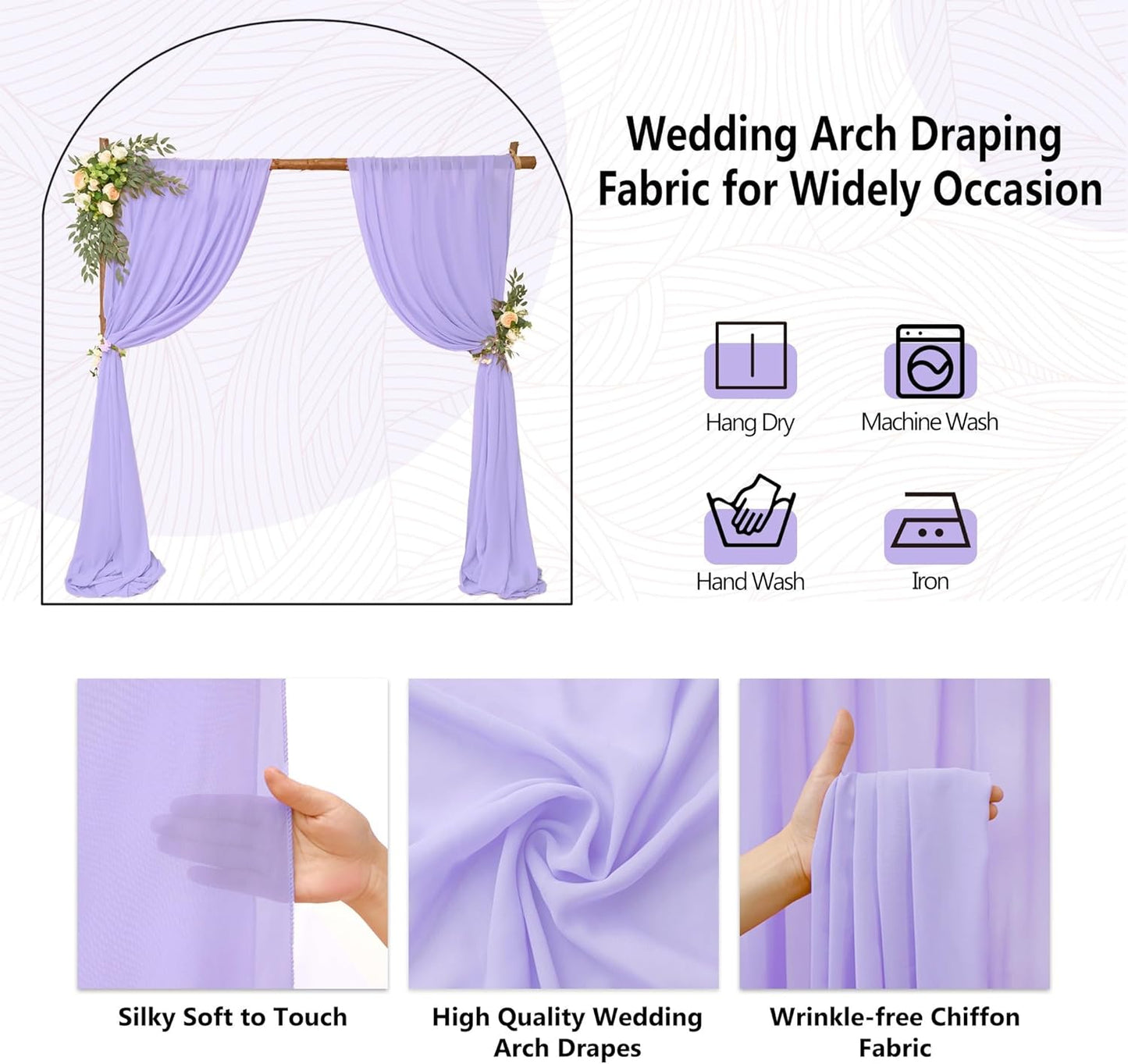 8 Panels Wedding Arch Draping Fabric 28" x 20Ft Wedding Arch Drapes Chiffon Fabric Drape Sheer Backdrop Curtain for Weddings Party Ceremony Baby Shower Arbor Drapery Reception Ceiling Decor(Lavender)
