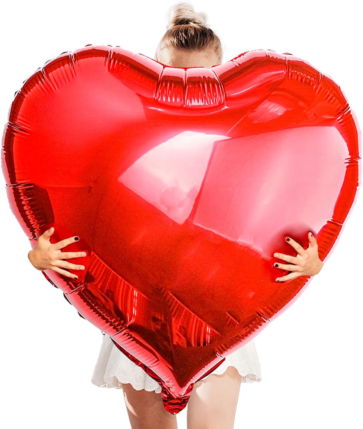 Big Red Heart Foil Balloons, Big Giant Jumbo Heart Shaped Mylar Aluminium Decoration for Girl Valentine's Day Surprise Birthday Wedding (Red, 32" Pack of 8)
