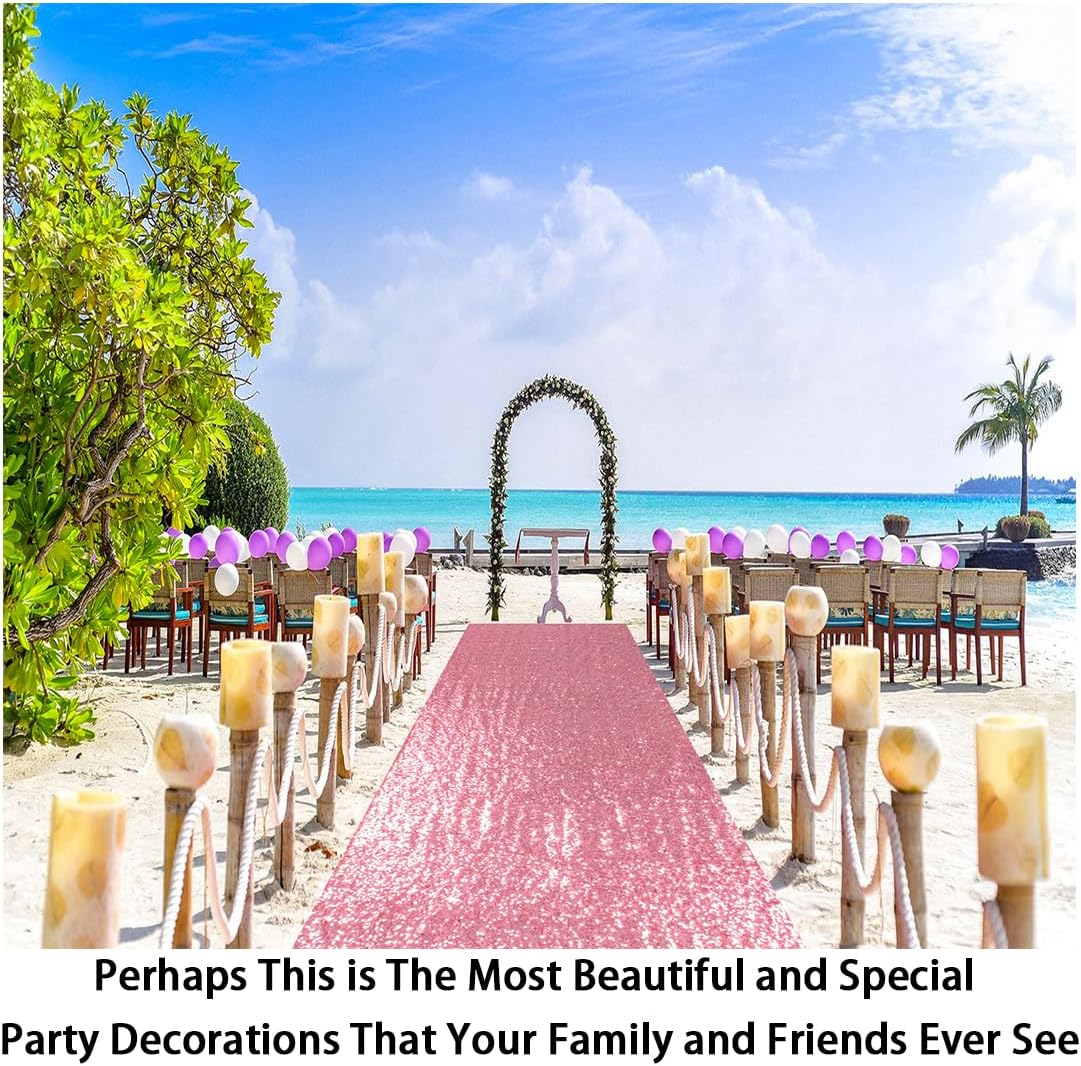 ShinyBeauty Pink Gold Aisle Runner-4FTx15FT-Sequin Aisle Runners Rug for Outdoor Rugs for Hallway Glitter Carpet for Wedding Ceremony (4FTx15FT, Pinkgold)