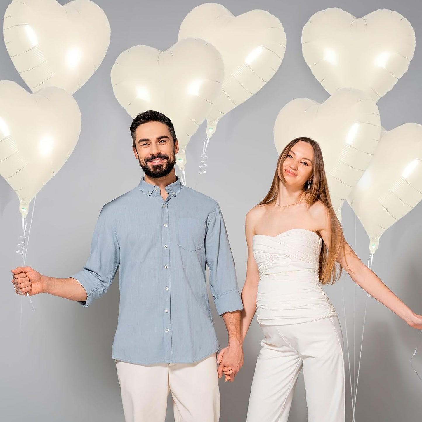 24 Pcs Cream Heart Balloons,18 inch Heart Shape Foil Balloons Love Balloons Valentine Balloons for Birthday Party Wedding Engagement Party Baby Shower Valentine Day Decorations (Cream)