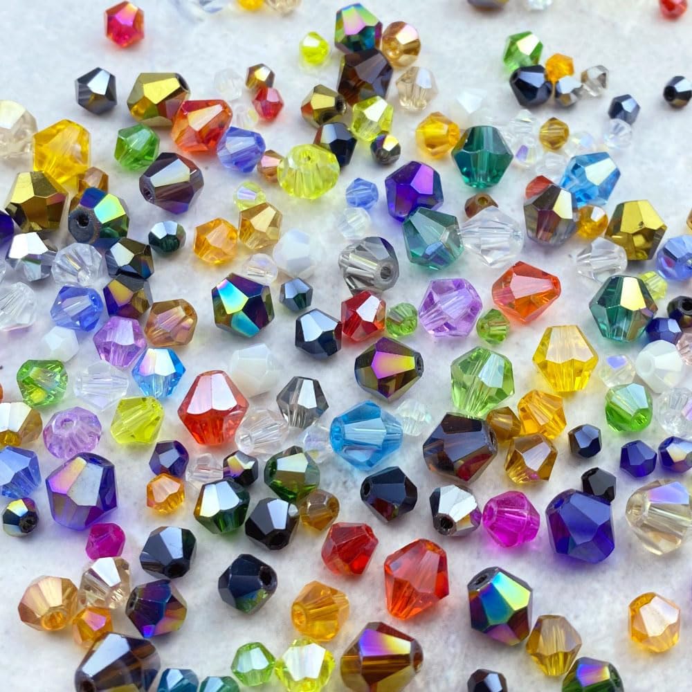 250pcs 6mm Bicone Crystal Glass Beads Loose Spacer Beads Faceted Craft Beads for Jewelry Making DIY Necklace Bracelet Earring Wind Chimes Suncatchers Ornamen(Mixed Color)