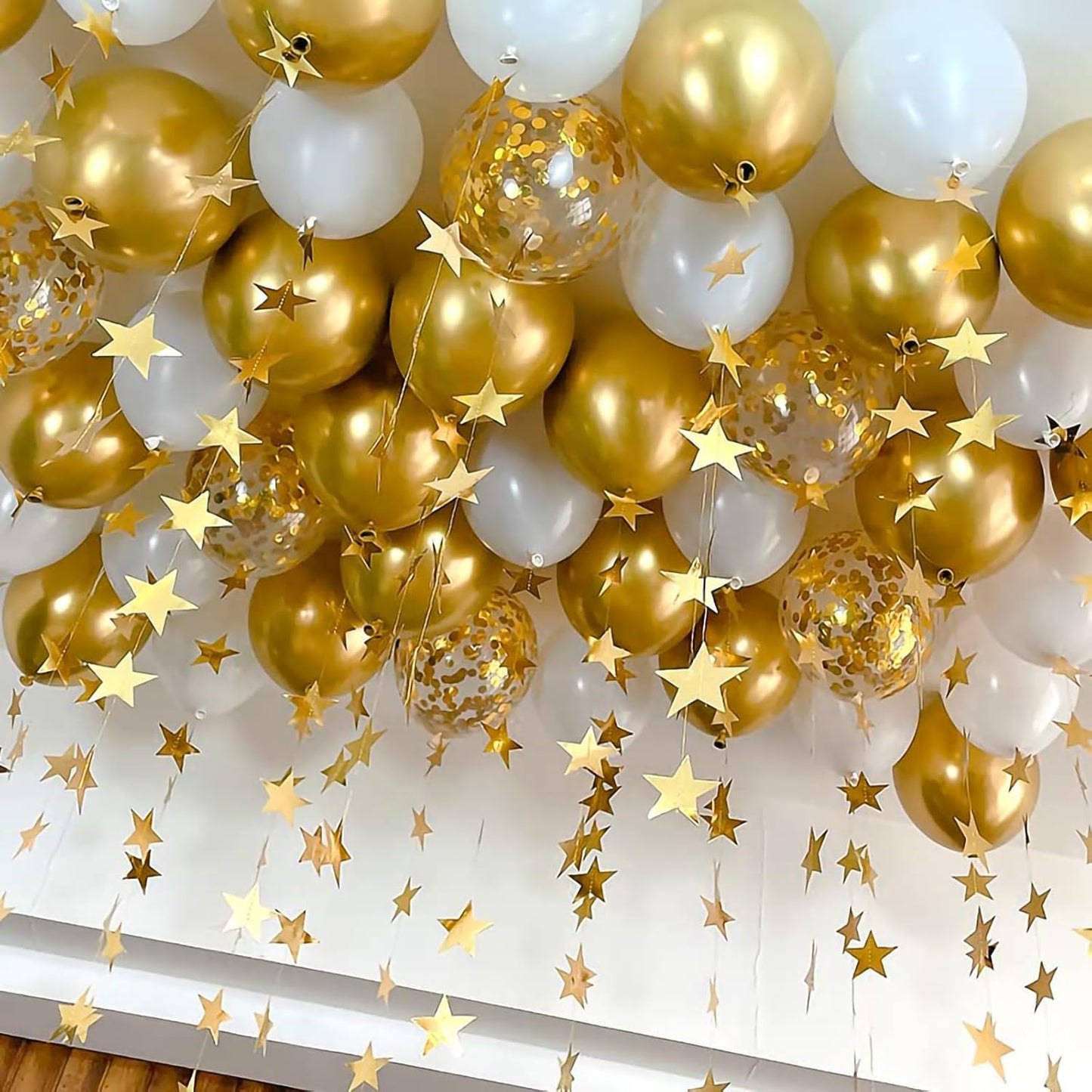 Netnology Gold and White Balloons Set, 60Pcs 12 Inch White Metallic Gold and Gold Confetti Latex Balloon for Birthday Baby Shower Bridal Shower Wedding Graduation Party Decorations