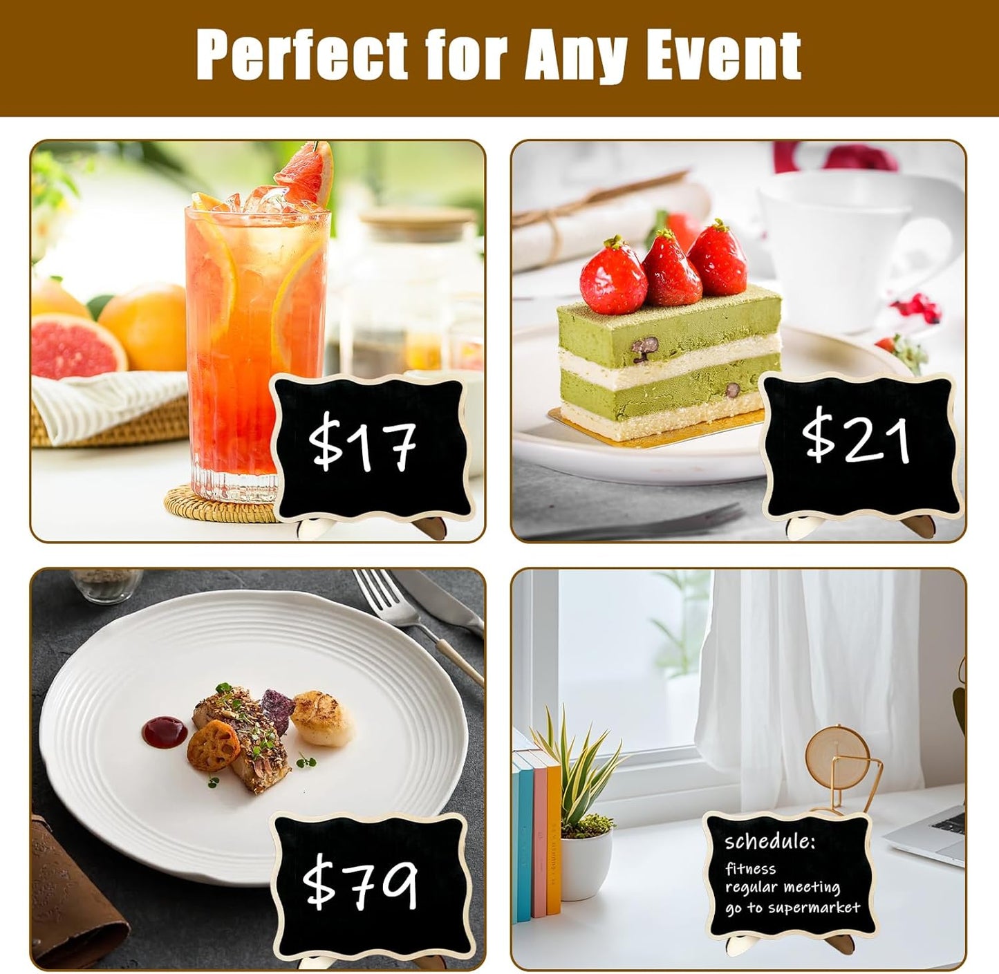 10PCS Mini Chalkboard Signs, Framed Small Chalk Board Food Labels with Easel Stand, Reusable Writable Blackboard with 2 Chalks, Wood Place Cards for Weddings, Birthday Parties, Buffet (Wave)