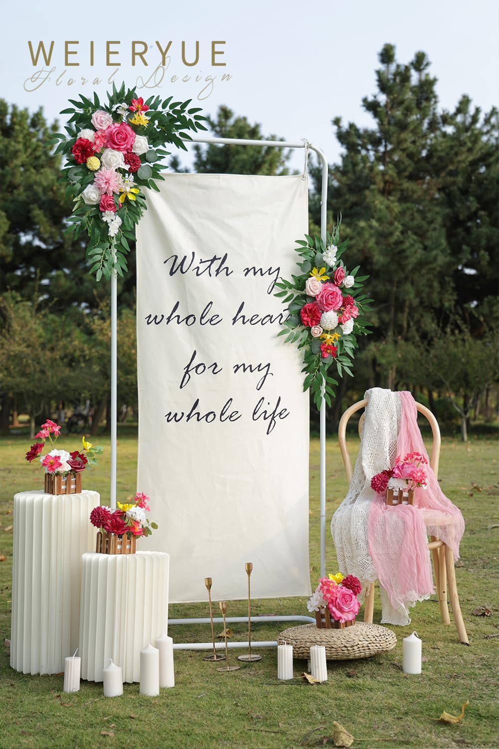 Artificial Wedding Arch Flowers Kit(Pack of 2) for Wedding Arch, Bridal Shower, Ceremony and Reception Backdrop Decoration (Bright Pink)