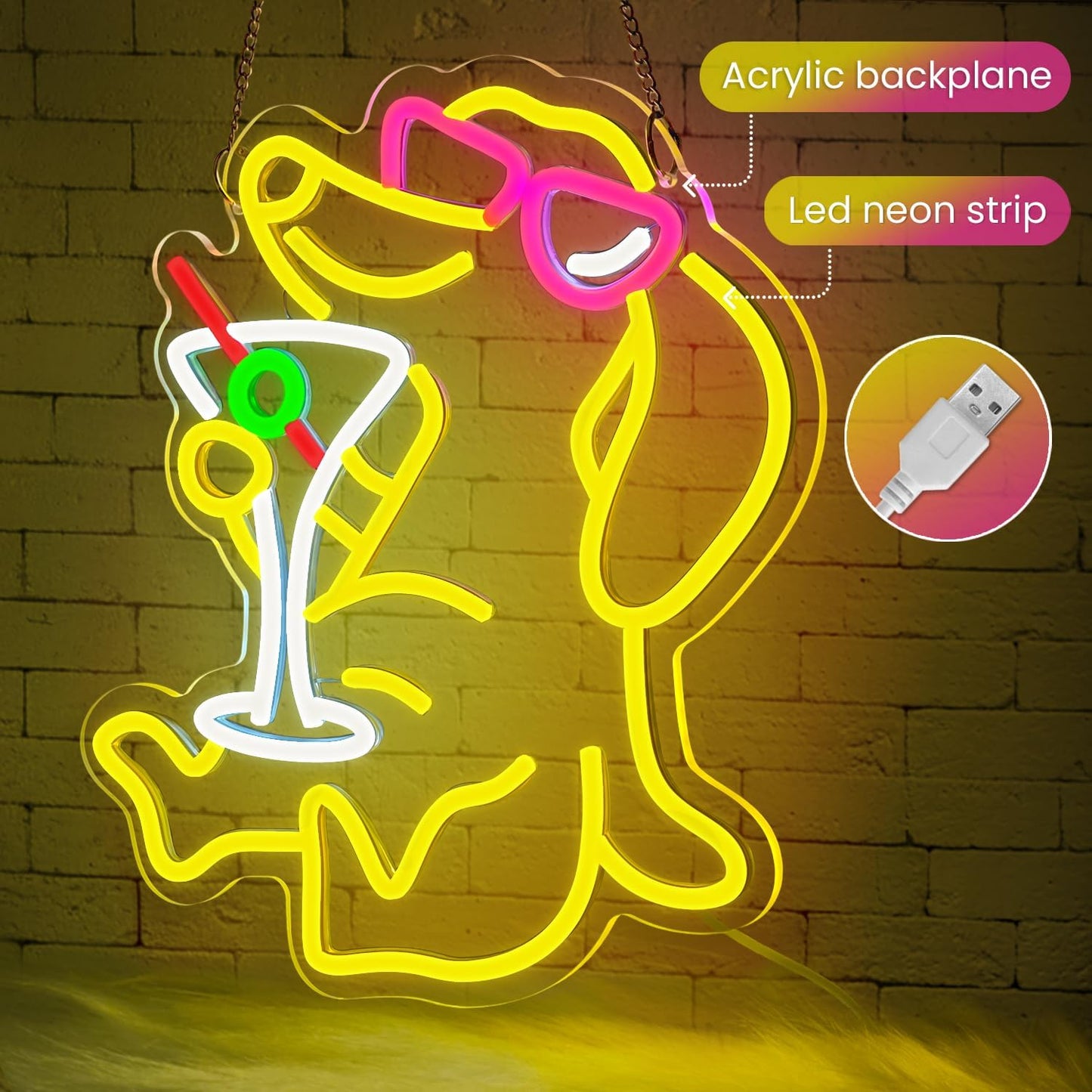 Dachshund Neon Sign Dog with Cocktail,Dachshund LED Neon Wall Light for Bar Decor,Funny Puppy Neon Sign for Man Cave,Lounge,Game Room,Party Decor,Dachshund Gift Neon Light for Dog Lovers