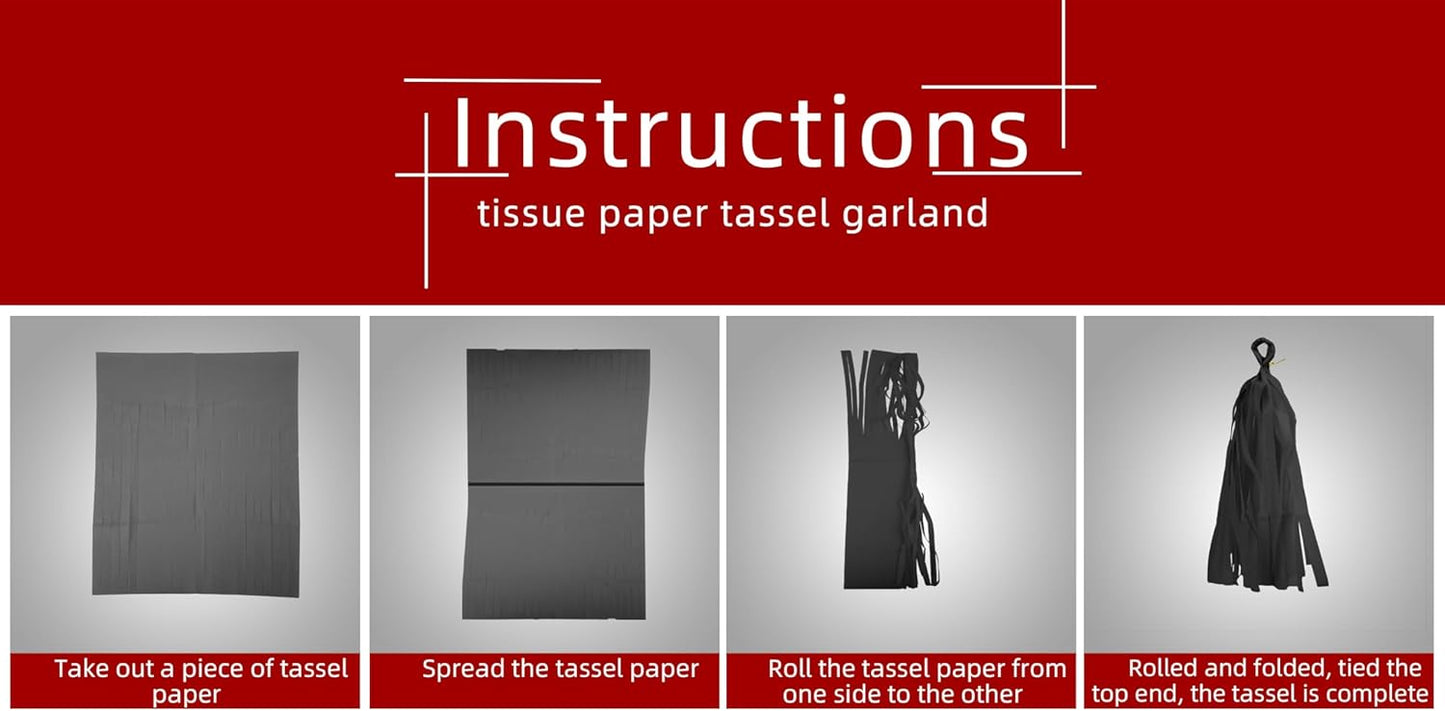 White Red Black Party Decorations - 15Pcs Tissue Paper Tassel Garland Birthday Wedding Graduation Bachelorette Hanging Decor HongTongTong