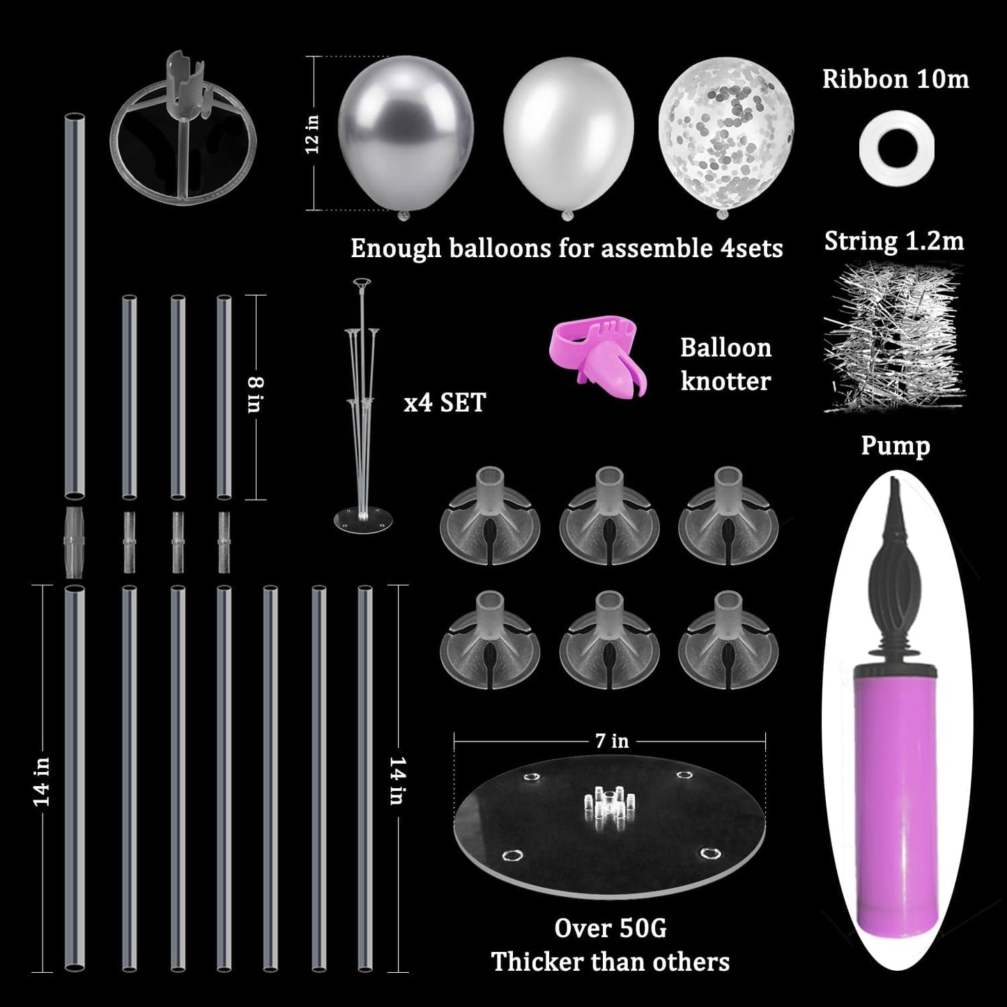 Silver Balloon Stand Centerpiece Table Decorations for 25th Wedding Anniversary Birthday Bridal Shower Father's Day Mother's Day Platinum Party Decorations(Silver gray set4)