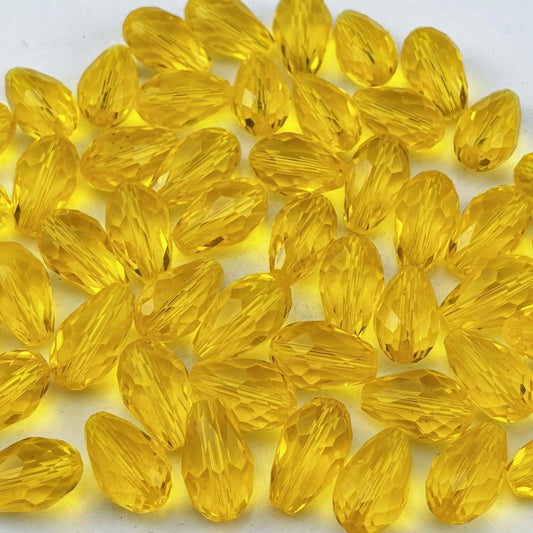 200pcs 3x5mm Teardrop Crystal Glass Beads for Jewelry Making, Faceted Vertical Hole Teardrop Glass Spacer Beads for Wind Chimes Bracelet Earring Necklace DIY Craft(Gold Yellow)