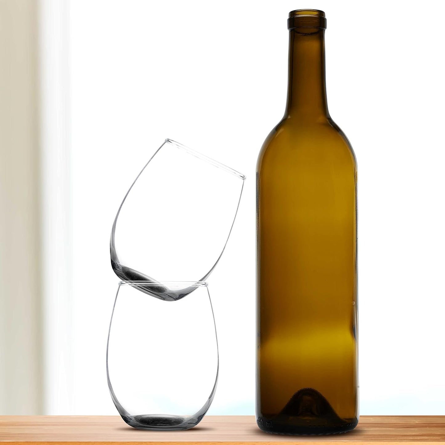 DISCOUNT PROMOS Stemless Wine Glass 9 oz. Set of 10, Bulk Pack - Great for Wedding Favors, Bachelorette Party and More - Black Bottom Color