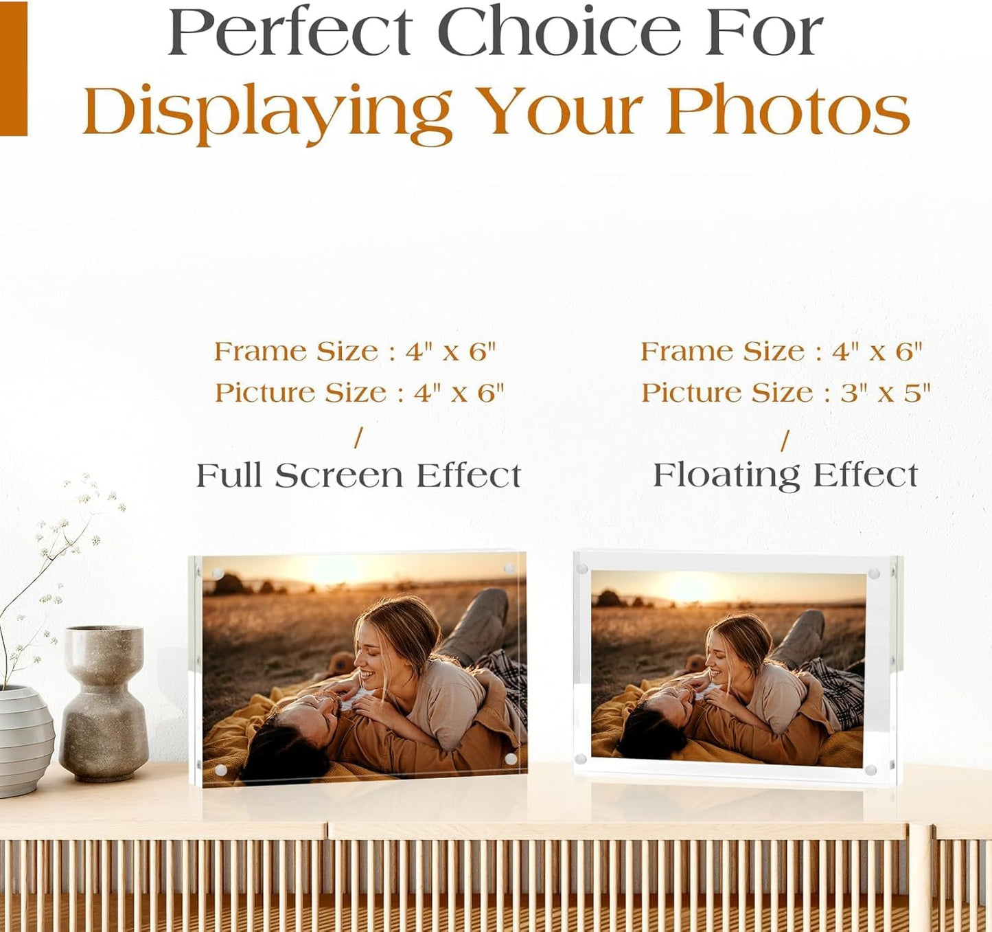 TWING 36 Pack 4x6 Acrylic Picture Frames Bulk, 10+10MM 4 By 6 Magnetic Acrylic Photo Frame Horizontal Magnet Double Sided Magnetic Frames Set, 6 x 4 Clear Picture Frames Block Picture Frame Desktop Display,Gift