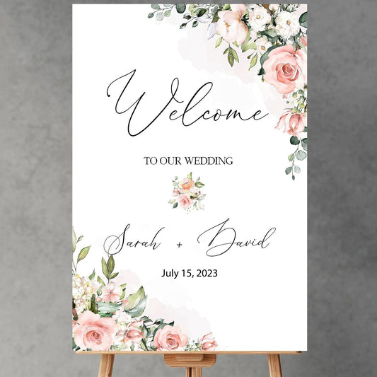 Editable Wedding Welcome Sign, Blush Pink Floral Wedding Sign, Custom Welcome Sign