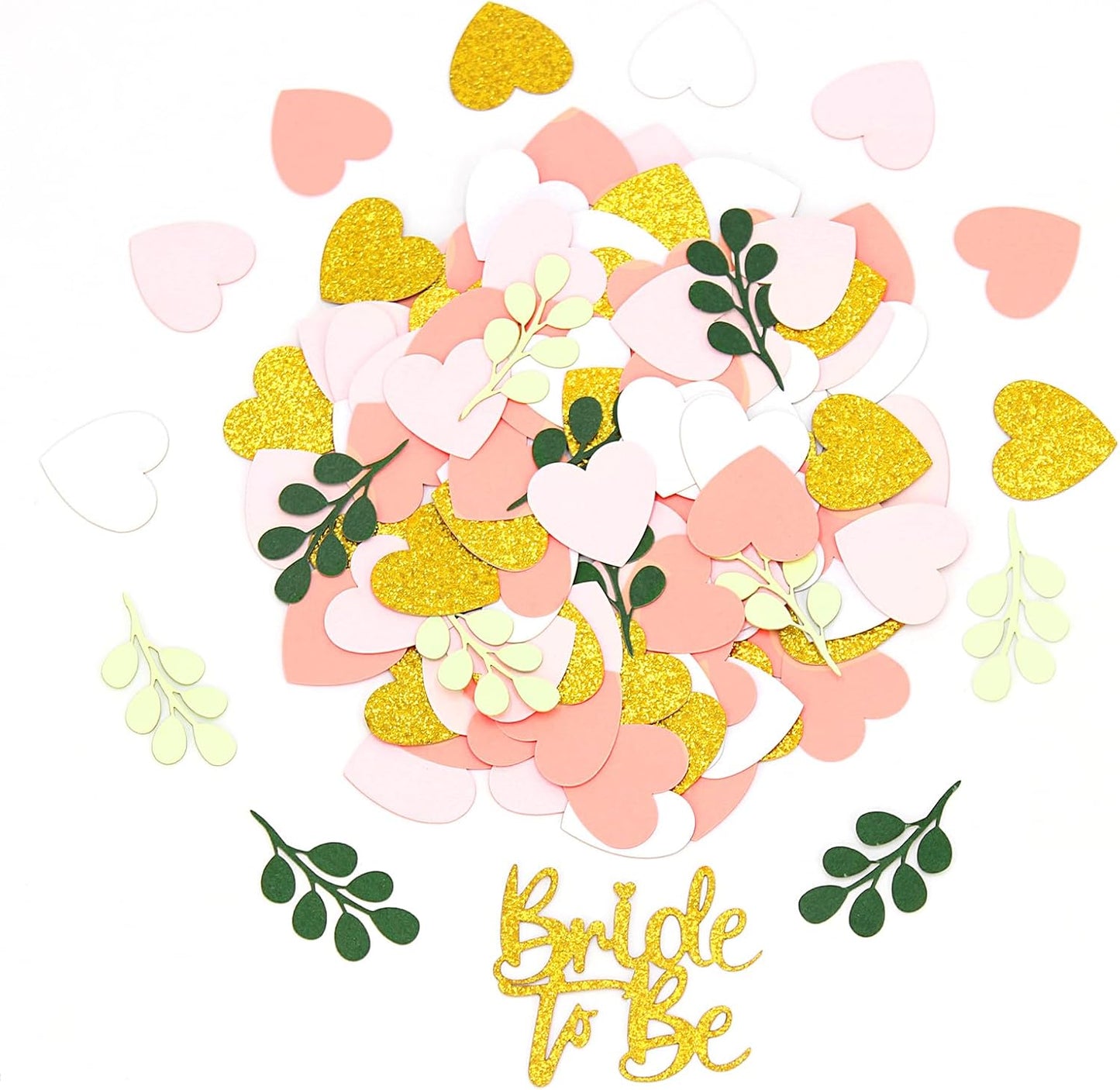 200PC Sage Green and Pink Gold Bachelorette Confetti for Bridal Shower Decorations Heart Eucalyptus Table Scatters for Bride to Be Decorations Engagement Wedding Decor Party Supplies