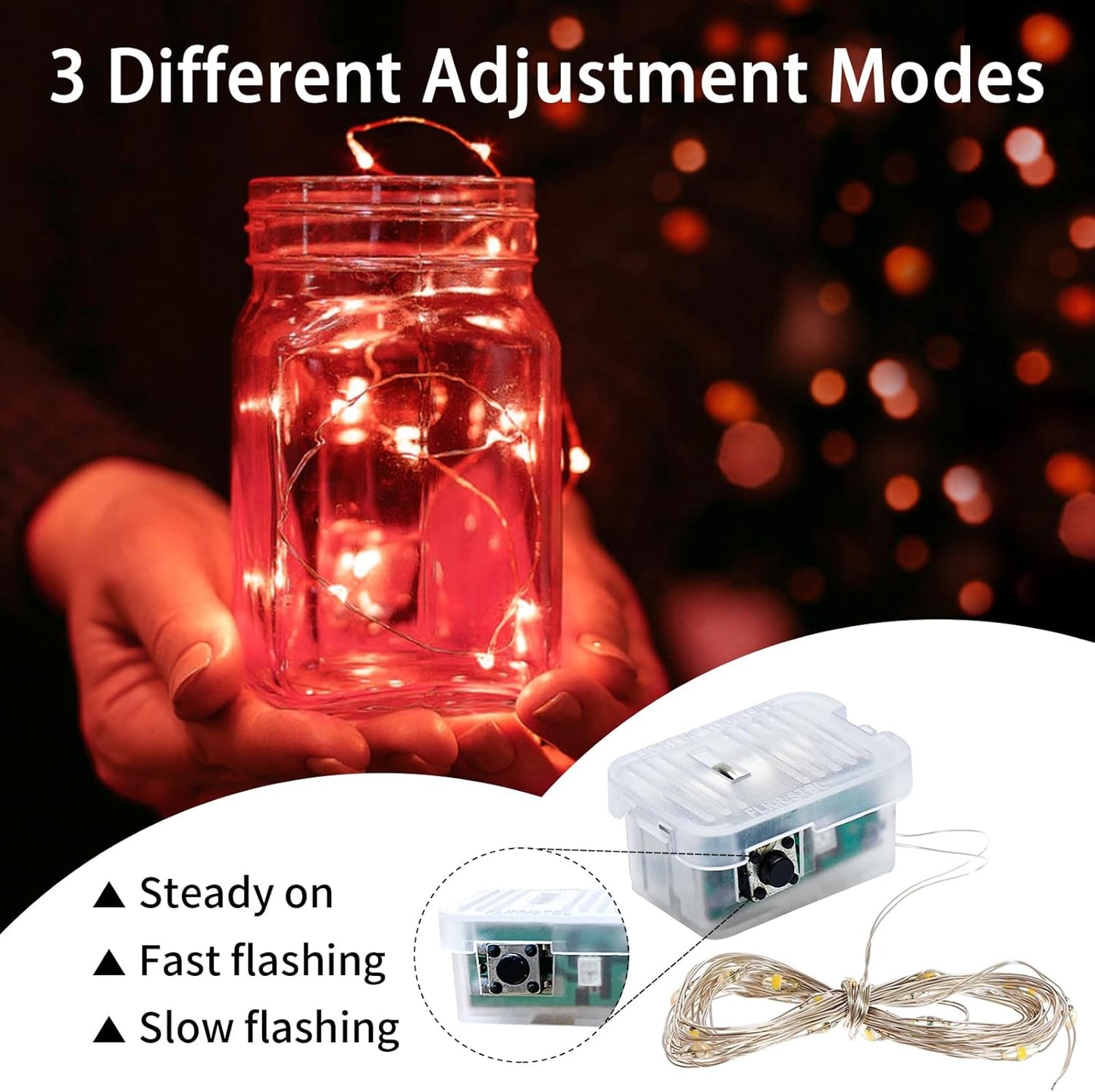 100 Pack Red Fairy Lights 7Ft 20 LED Twinkle String Lights 3 Modes Battery Operated Waterproof Firefly Starry for Mason Jar Party Wedding Christmas Valentines Day Table Centerpieces