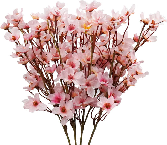 Uieke 4Pcs Artificial Cherry Blossom Flower, Silk Peach Flowers Fake Plants Arrangement for DIY Garden Home Wedding Party Decor Pink